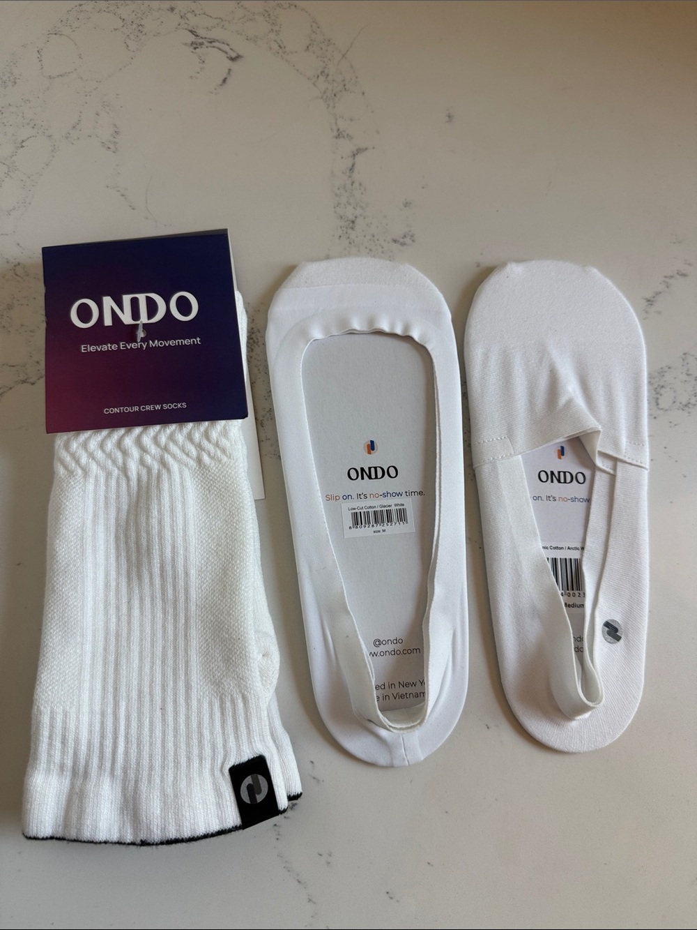 ONDO Cotton Socks in White Crew / no show no Slip Style Size Medium/ Large NWT
